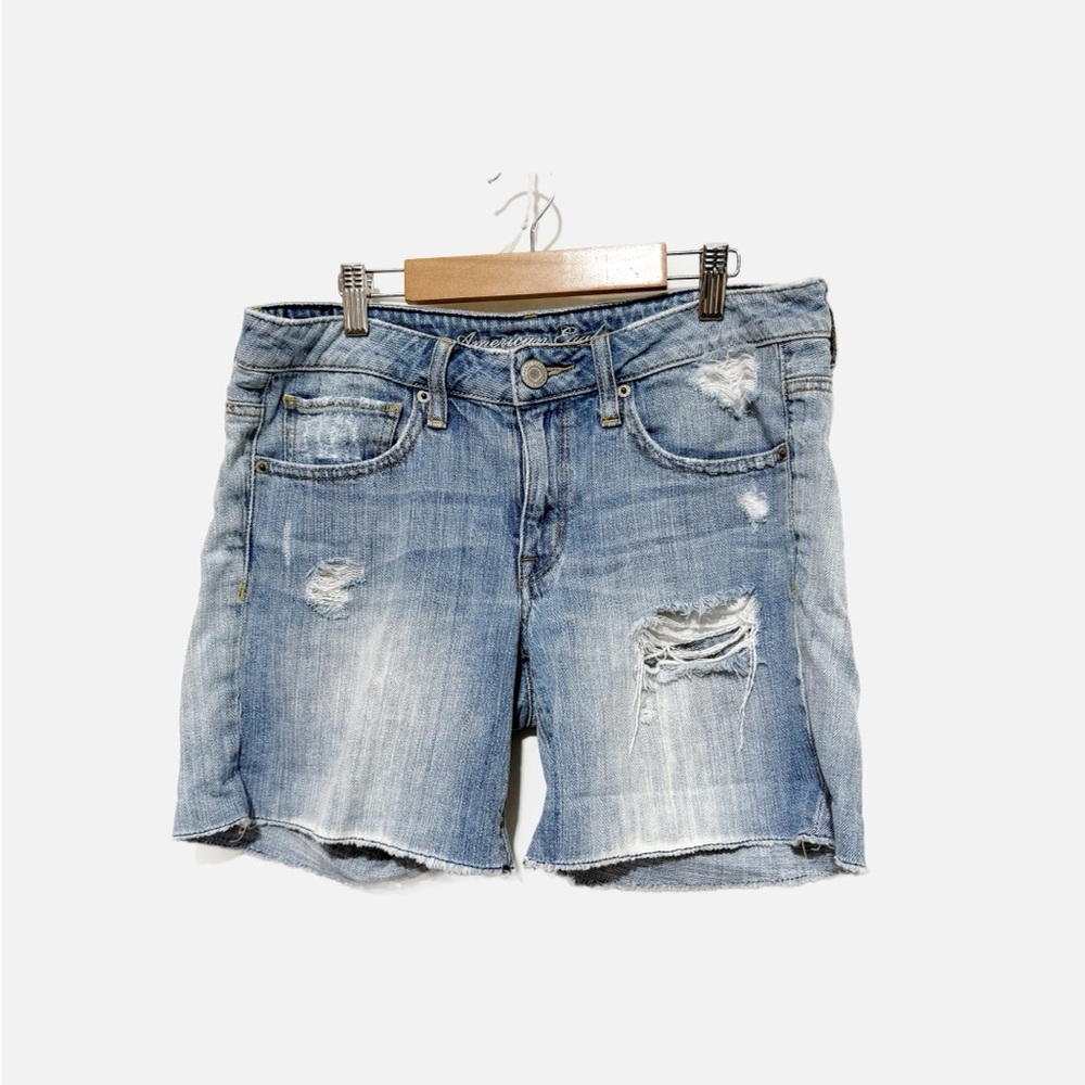 American Eagle Women's Cut Off Raw Hem Denim Shorts Distressed Summer Size 6
